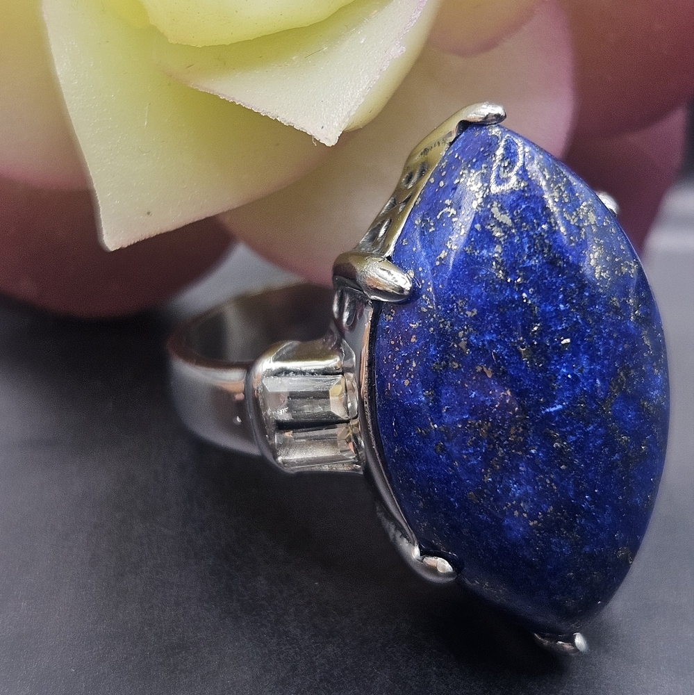 Lapis Lazuli and CZ Diamond Ring